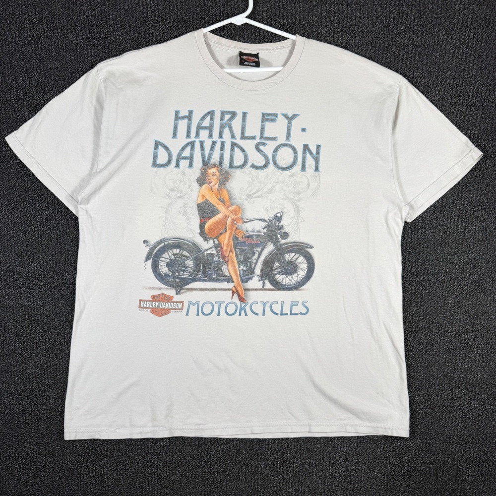 Harley-Davidson Pin Up Girl Motorcycle Graphic T-Shirt Gray Mens XL Biker Grunge